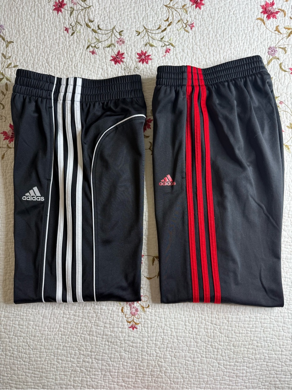 Lot of 2 Adidas Boys' 3-Stripe Black with Red & Black &white Jogger Pant Medium
